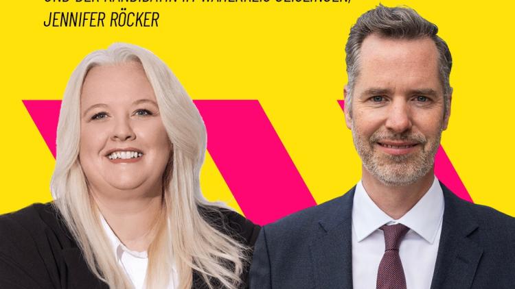 Jennifer Roecker und Christian Jung vor einem gelb-magenta Hintergrund